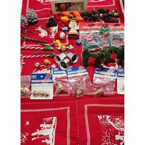 Vintage Christmas Ornament Lot Wreaths Bells Figurines Pinecones Leewards Westri